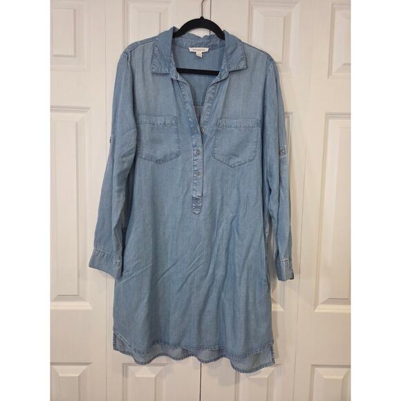 Beach Lunch Lounge Phoebe Chambray Shirt Blue Dress Pockets Large - Picture 1 of 9
